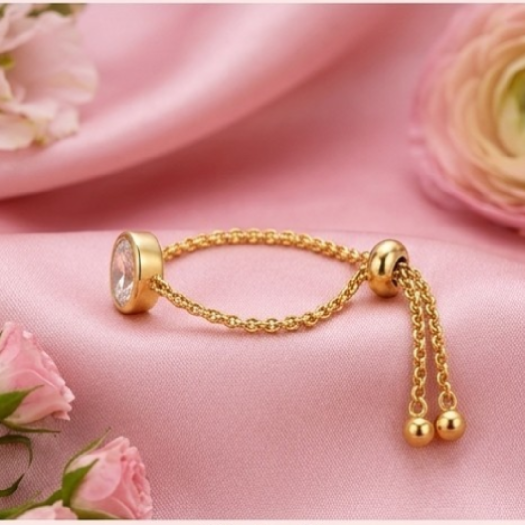 18Kt Gold Platted Adjustable Oval Gem Ring