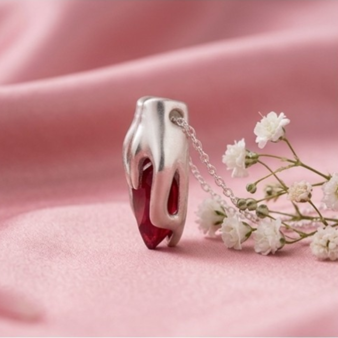 Silver Hand & Teardrop Gem Pendant