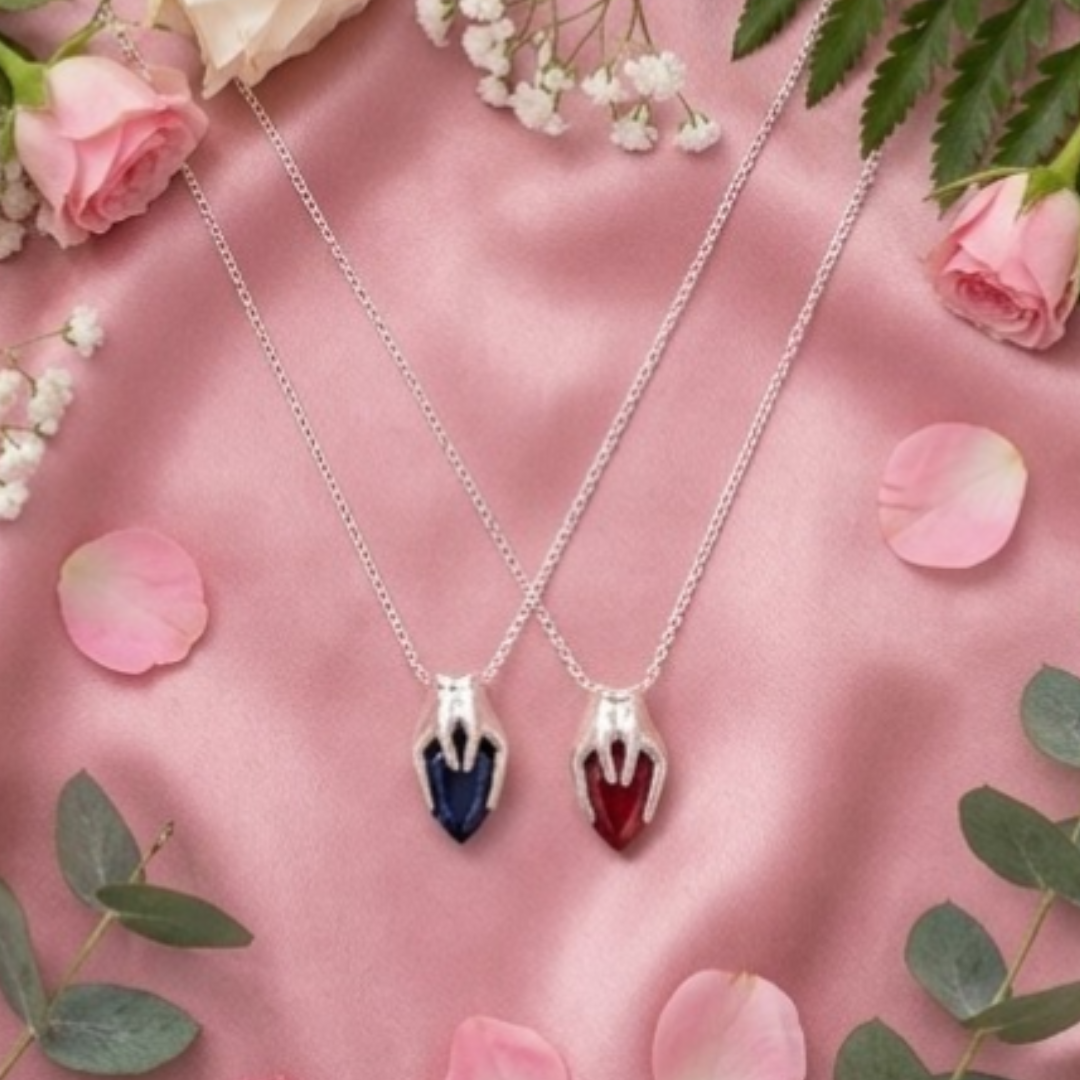 Silver Hand & Teardrop Gem Pendant