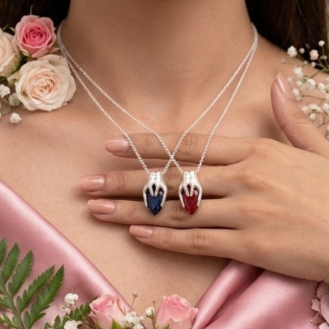 Silver Hand & Teardrop Gem Pendant