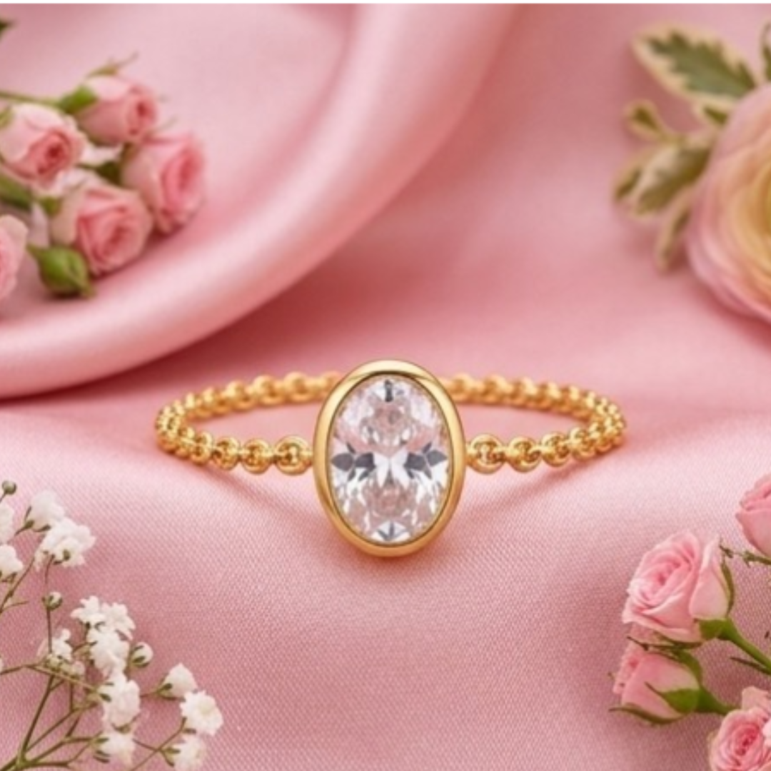 18Kt Gold Platted Adjustable Oval Gem Ring