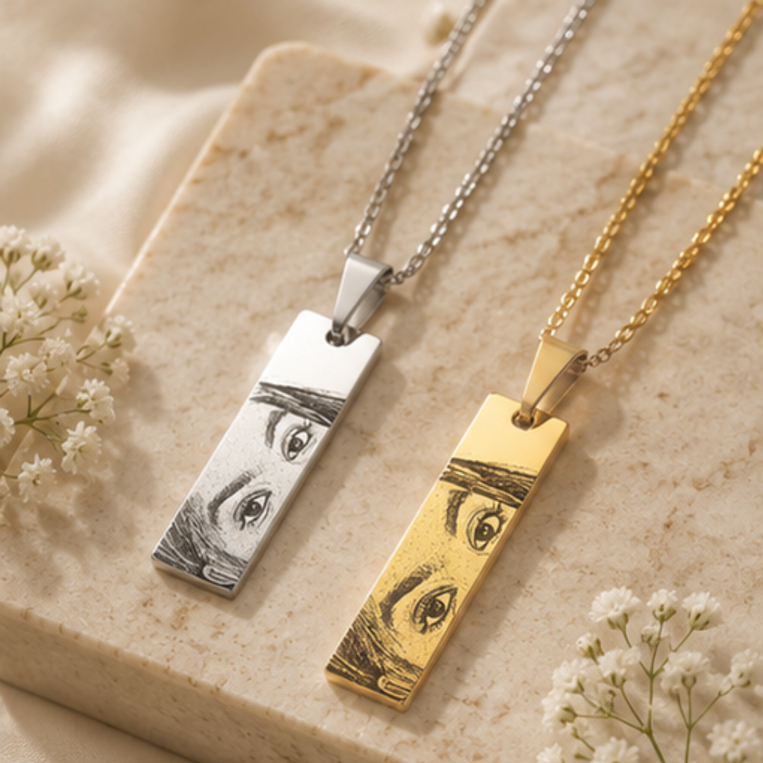 Custom Eye Engraved Bar Pendant – A Memory You Can Wear Forever