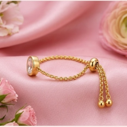 18Kt Gold Platted Adjustable Oval Gem Ring