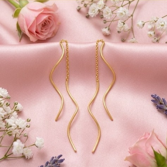 18Kt Gold Platted Wavy Linear Drop Earrings