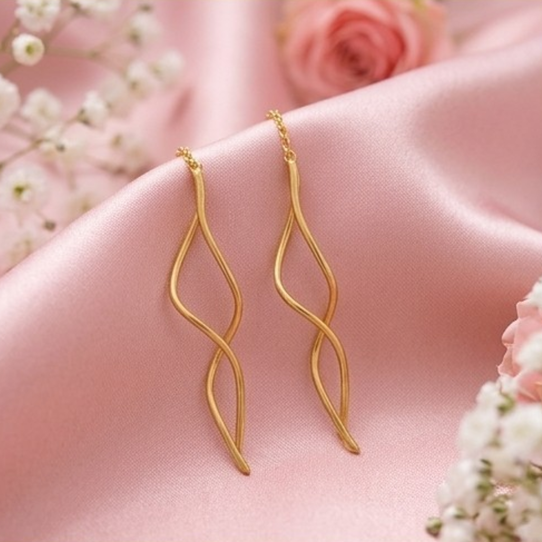 18Kt Gold Platted Wavy Linear Drop Earrings