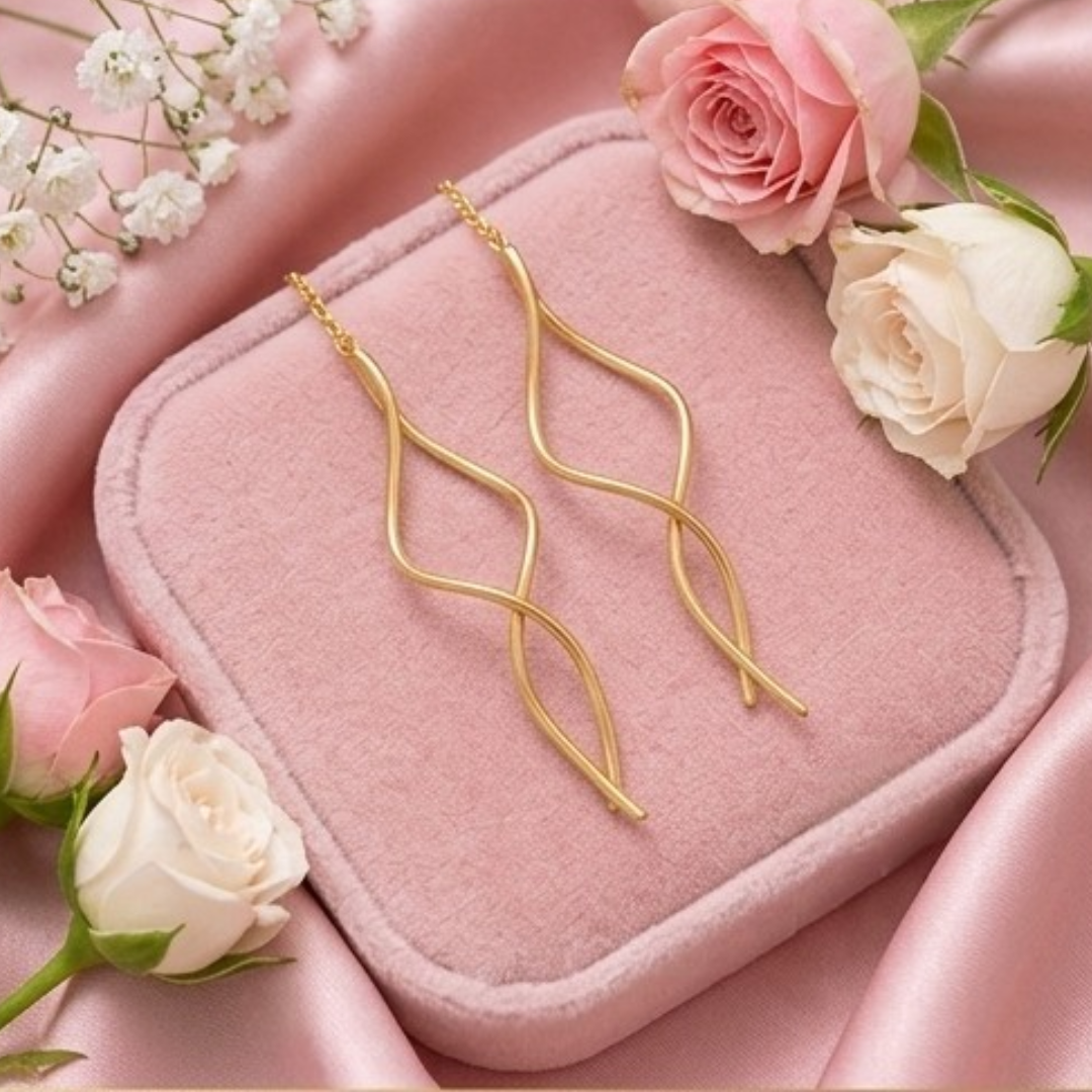 18Kt Gold Platted Wavy Linear Drop Earrings